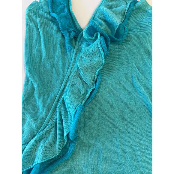 Y2K Bebe Turquoise Halter Neck Ruffled Top Small Boho Fairy 90s Coquette Twee - Picture 13 of 16